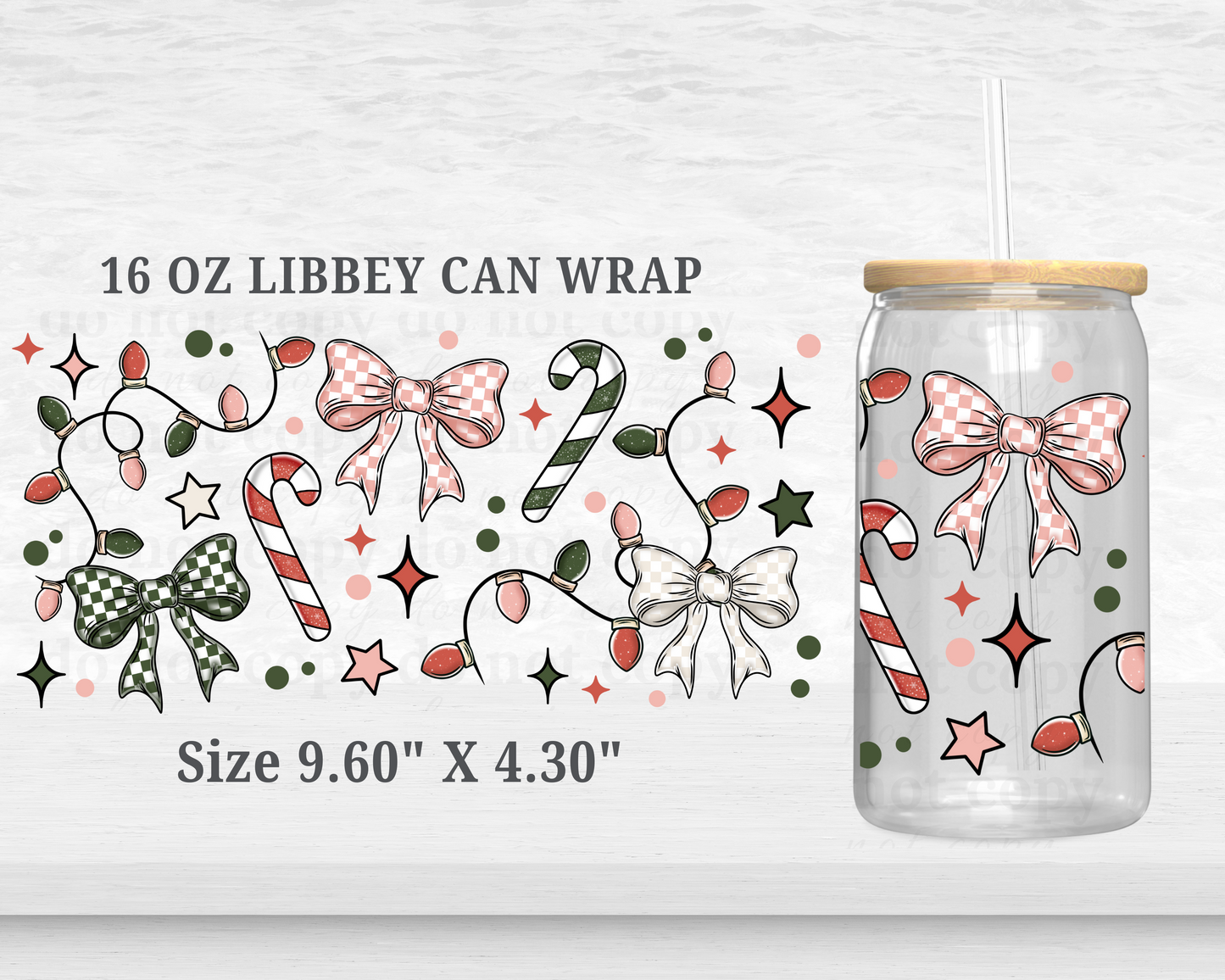 Checkered Bow - UV DTF 16oz Cup Wrap