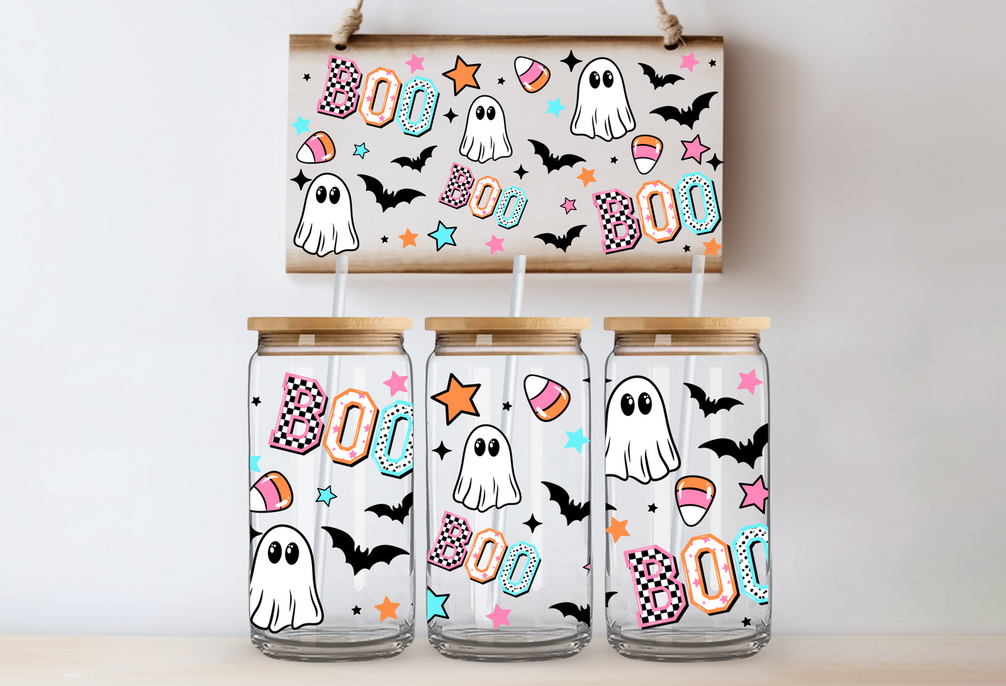 Checkered Boo - UV DTF Cup Wrap