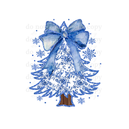 Blue Floral Christmas Tree - DTF TRANSFERS