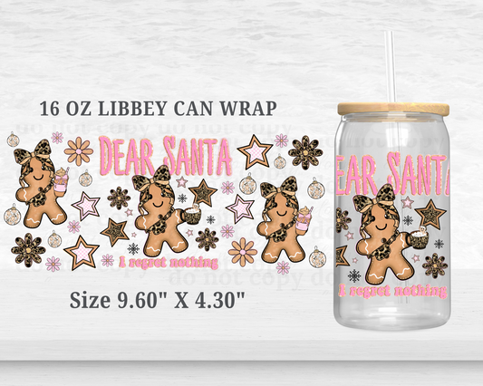 Dear Santa - UV DTF 16oz Cup Wrap