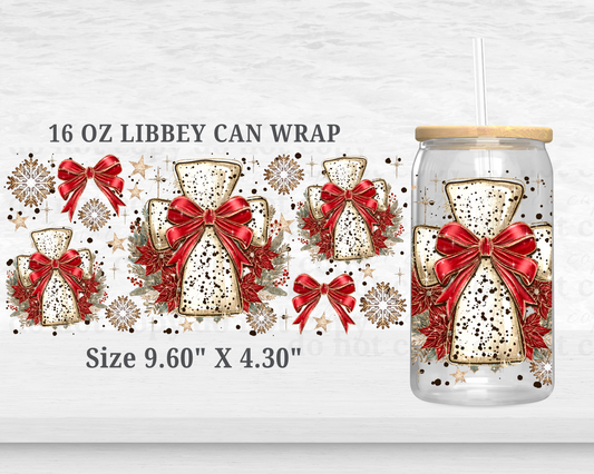 Red Christmas Cross - UV DTF 16oz Cup Wrap