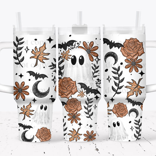 Orange Floral Ghost - 40oz Cup Wrap