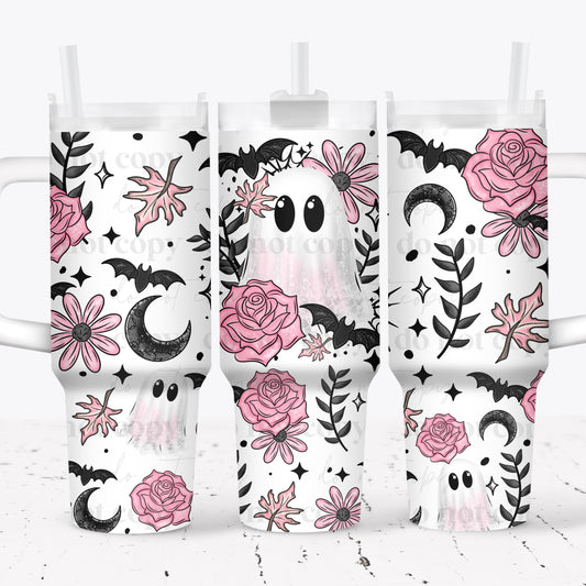 Pink Floral Ghost - 40oz Cup Wrap