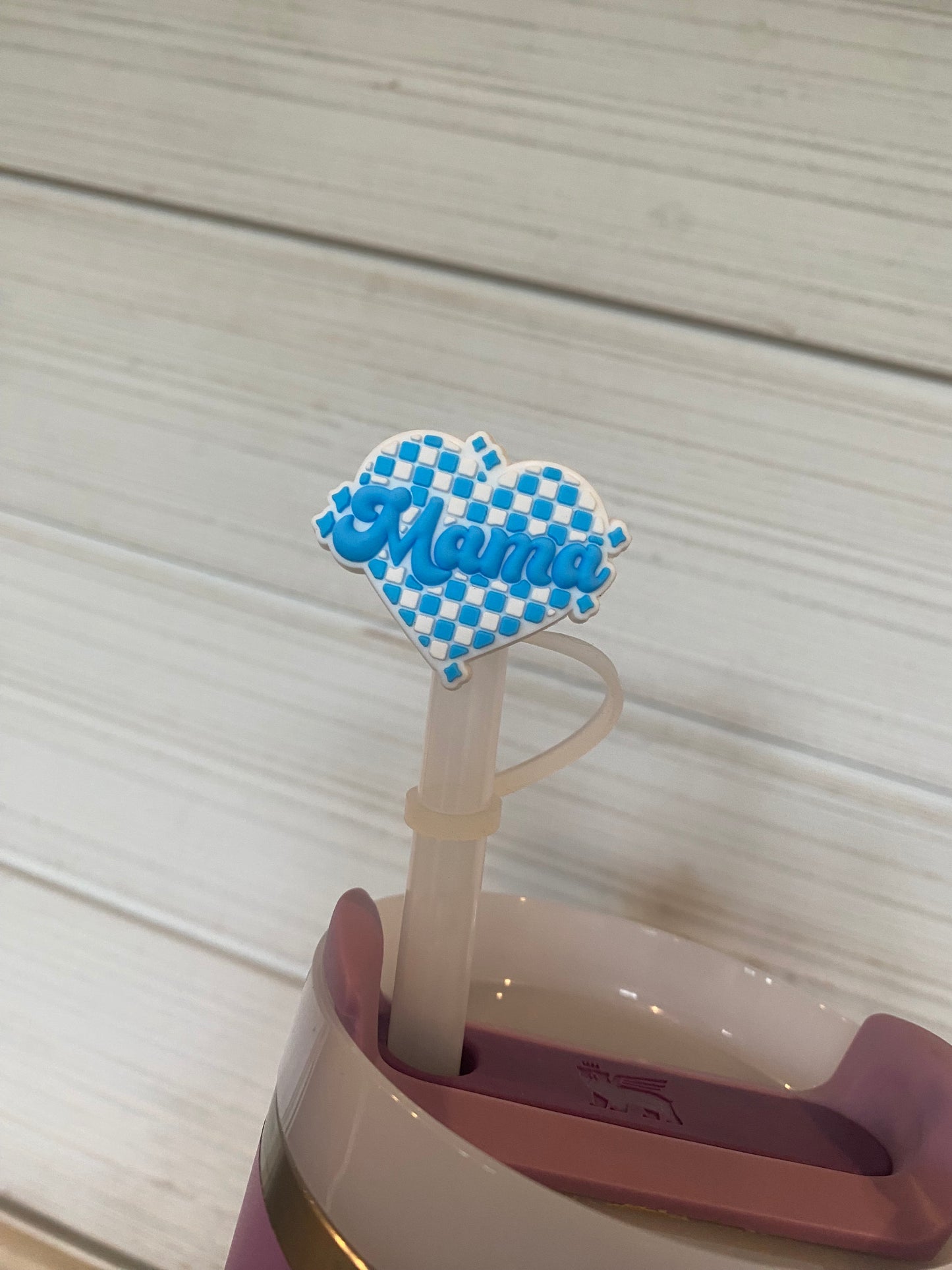 Blue Checkered Mama - 10mm Straw Toppers