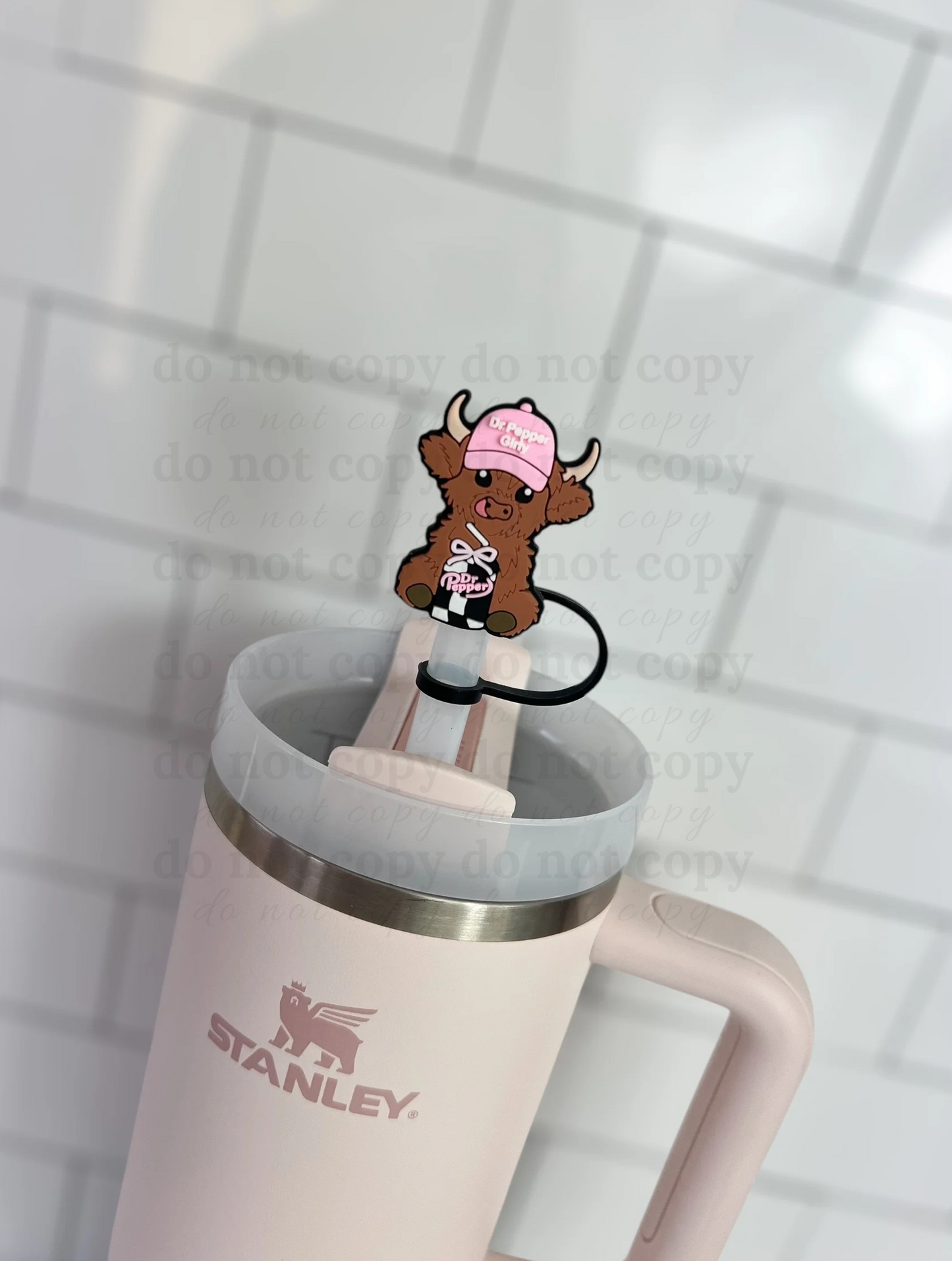 DP Girly Highland cow - 10mm Straw Toppers
