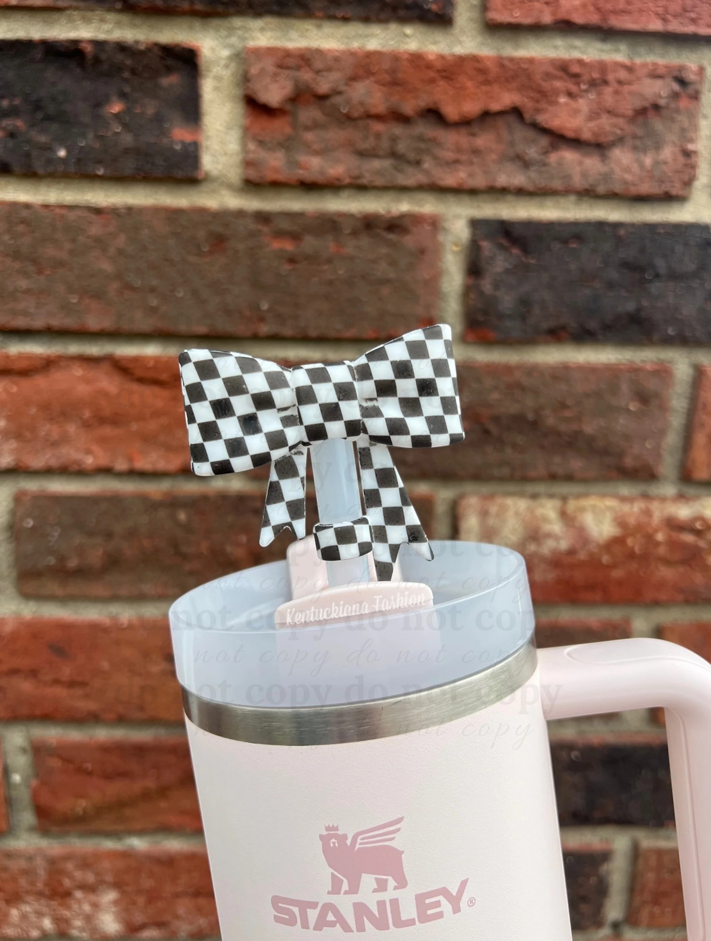 Black Checkered - 3D Bow Straw Topper