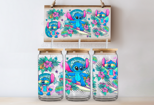 Surfing blue guy - UV DTF Cup Wrap