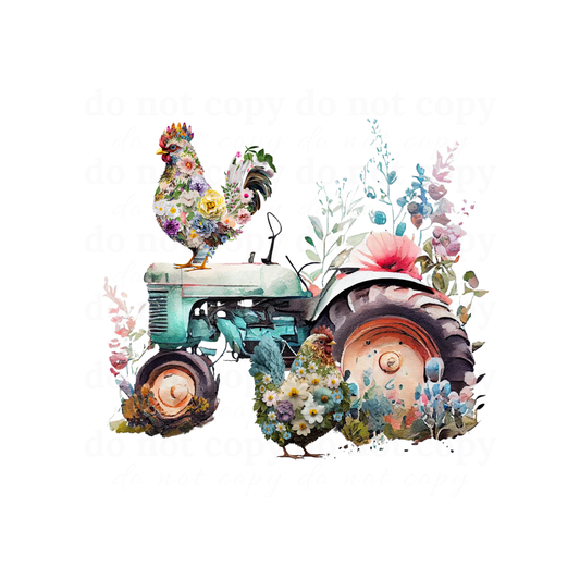Chicken on a tractor - DTF TRANSFERS