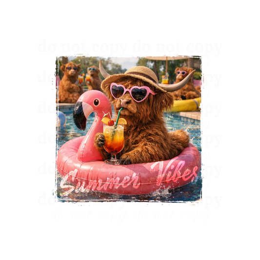 Summer Vibes Highland Cow - DTF TRANSFERS