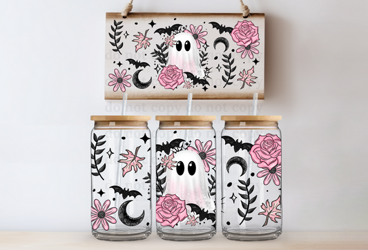 Pink floral ghost - UV DTF Cup Wrap