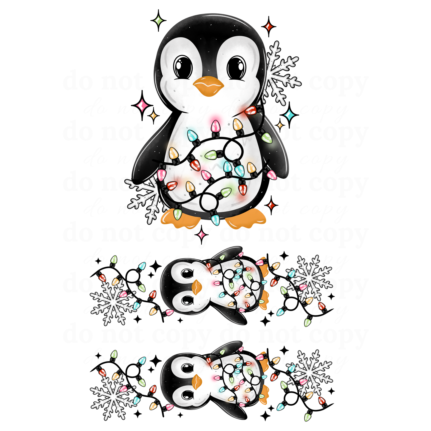 Penguin and Christmas Lights w/sleeves- DTF TRANSFERS