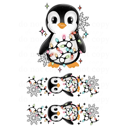 Penguin and Christmas Lights w/sleeves- DTF TRANSFERS