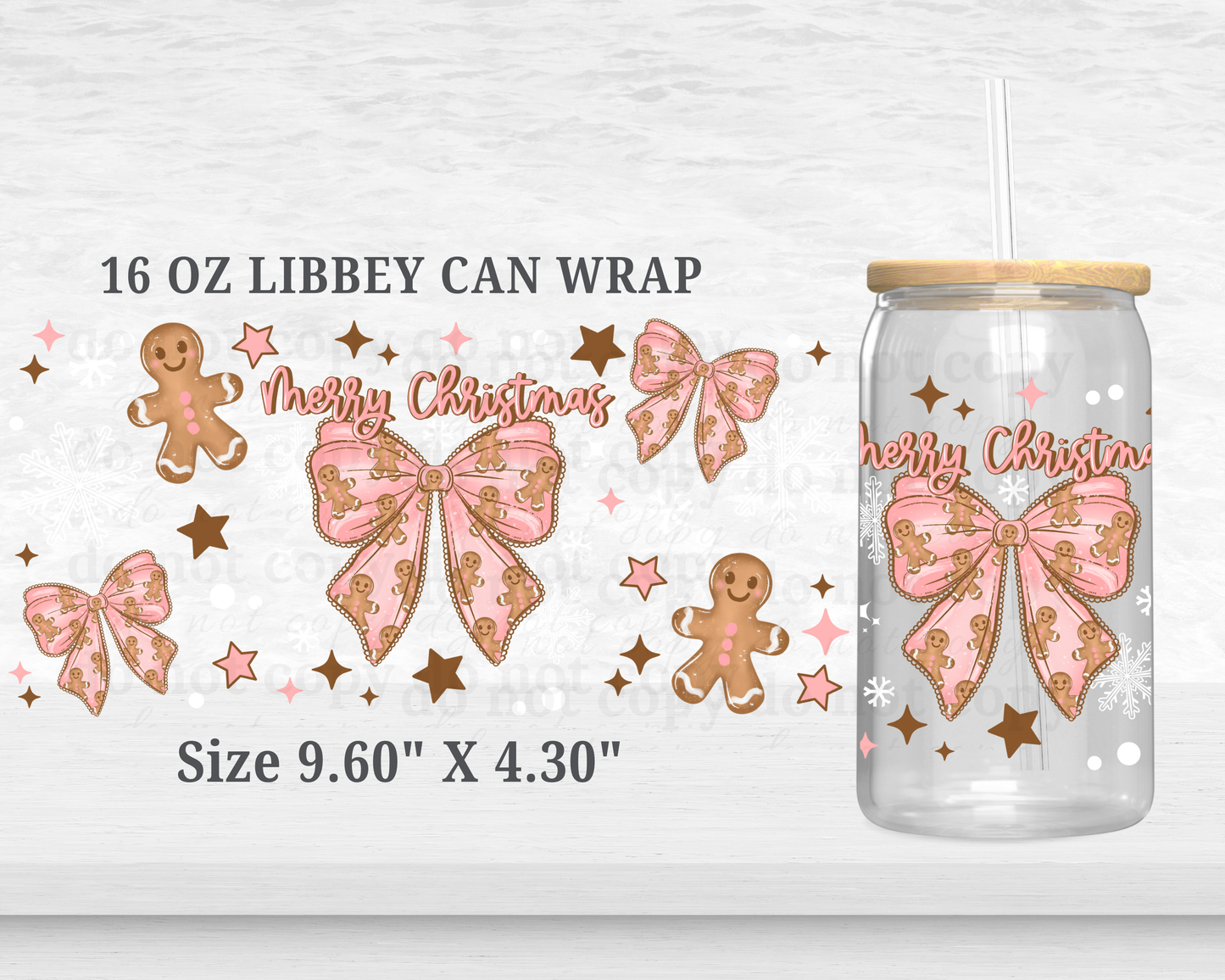 Gingerbread Bow - UV DTF 16oz Cup Wrap