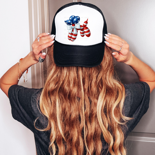 American Flag Balloon Dog - Trucker Hat Transfers