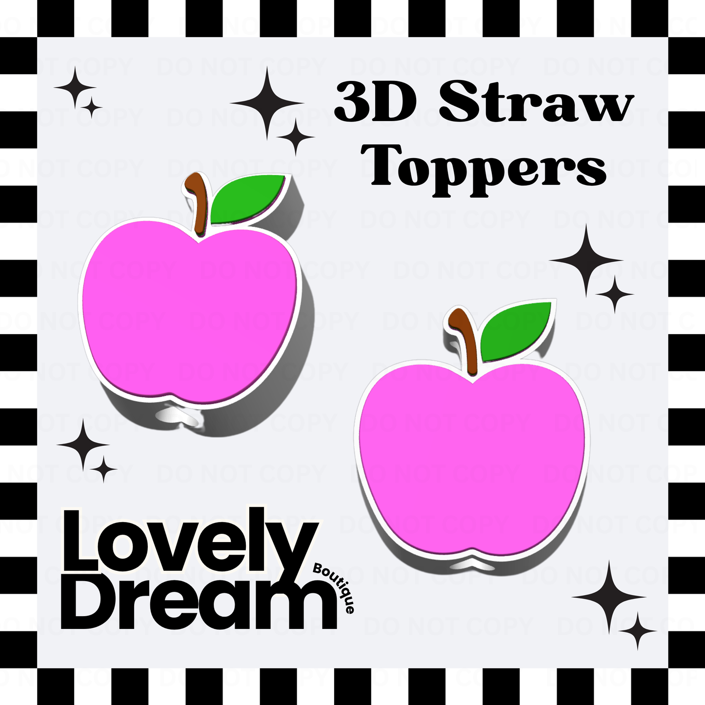 Pink Apple -  Standard 3D Straw Topper