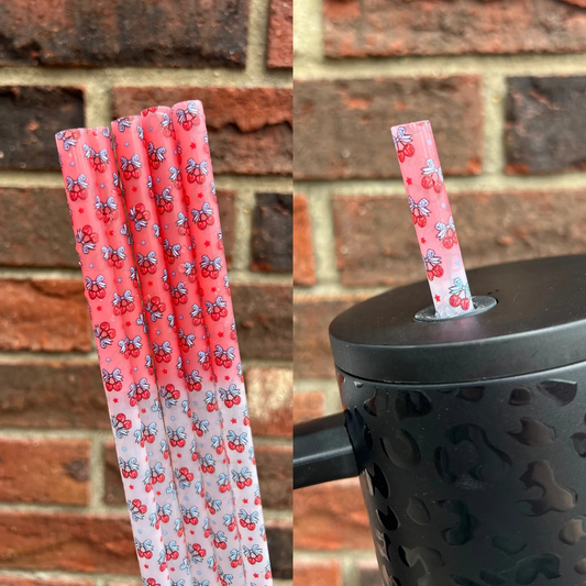 Color changing red USA cherries - 40 ounce straw