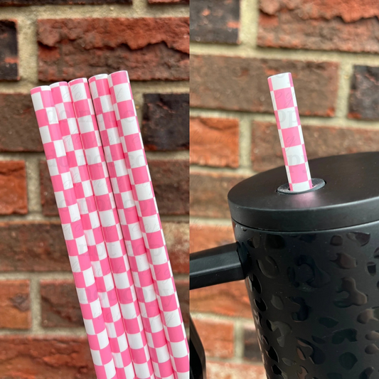 Pink/white checkered - 40 ounce straw
