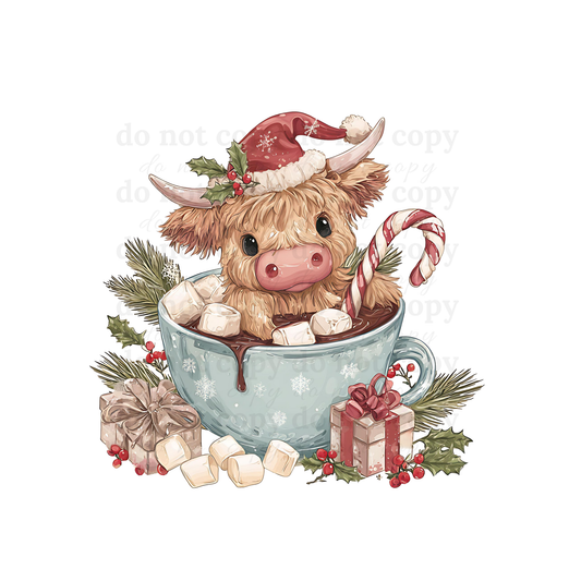 Christmas Highland Cow - DTF TRANSFERS