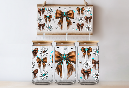 Turquoise Bows - UV DTF Cup Wrap