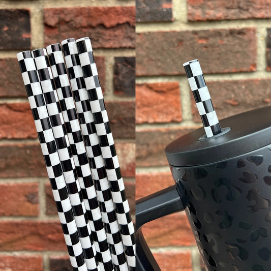 Black/white checkered - 40 ounce straw