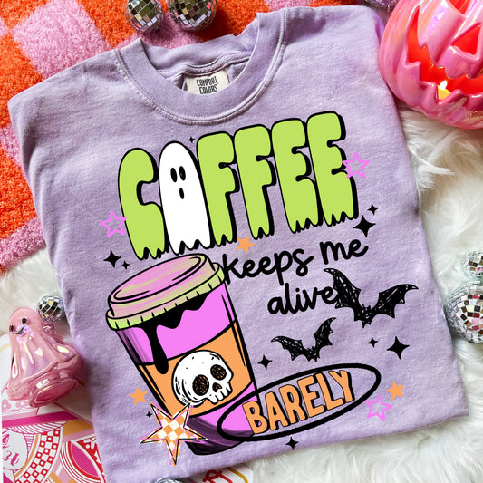 Coffee keeps me alive barely - DTF TRANSFERS