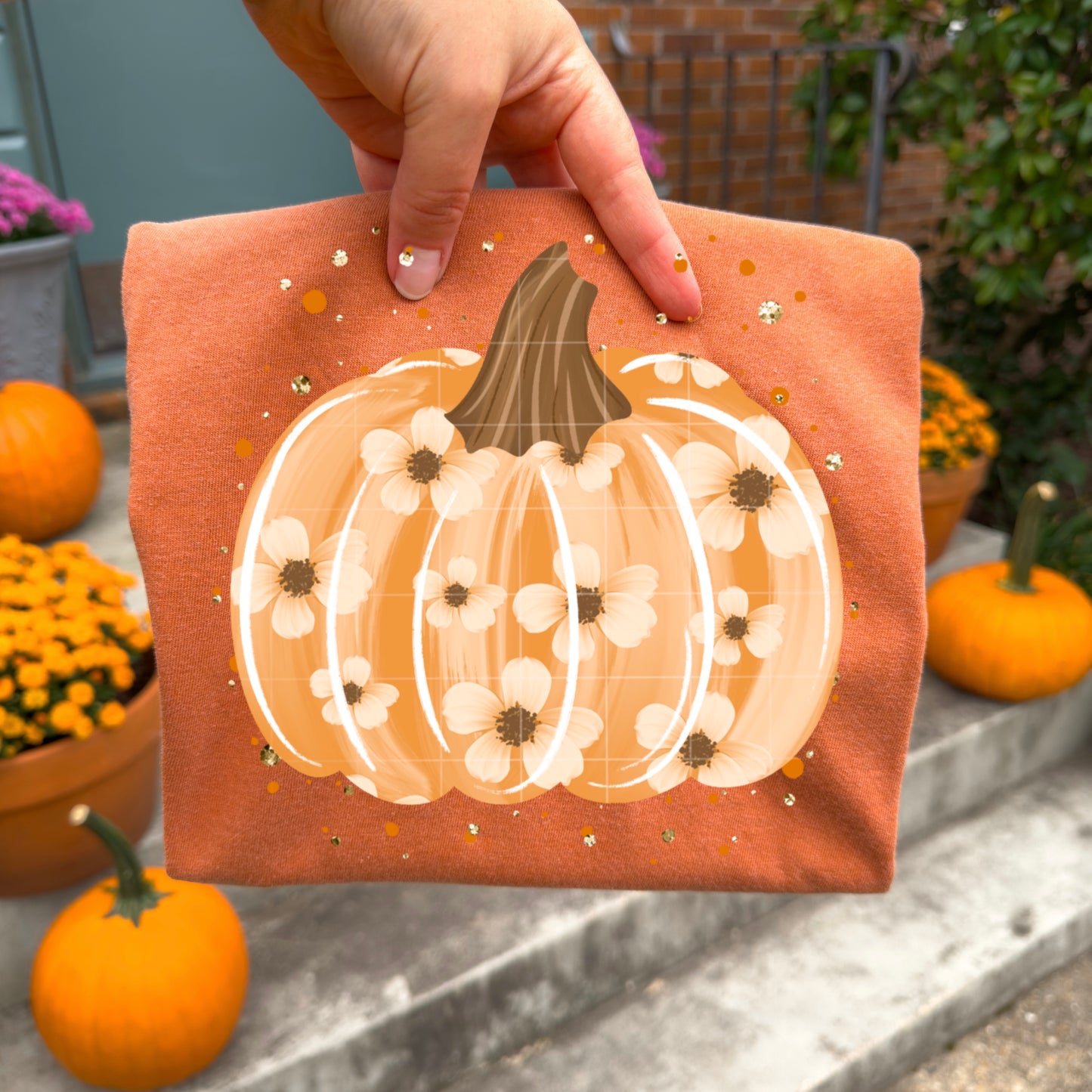 Floral Splatter Pumpkin - DTF TRANSFERS