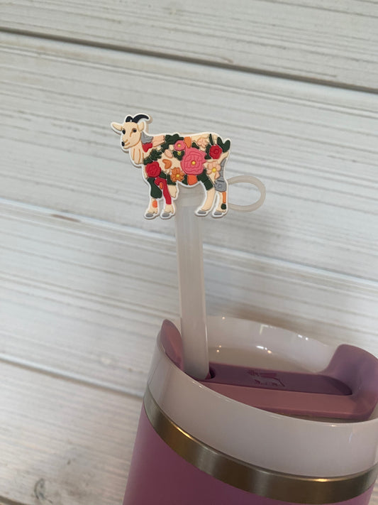 Floral Goat - 10mm Straw Toppers