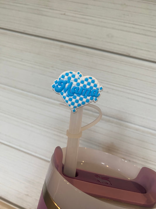 Blue Checkered Mama - 10mm Straw Toppers