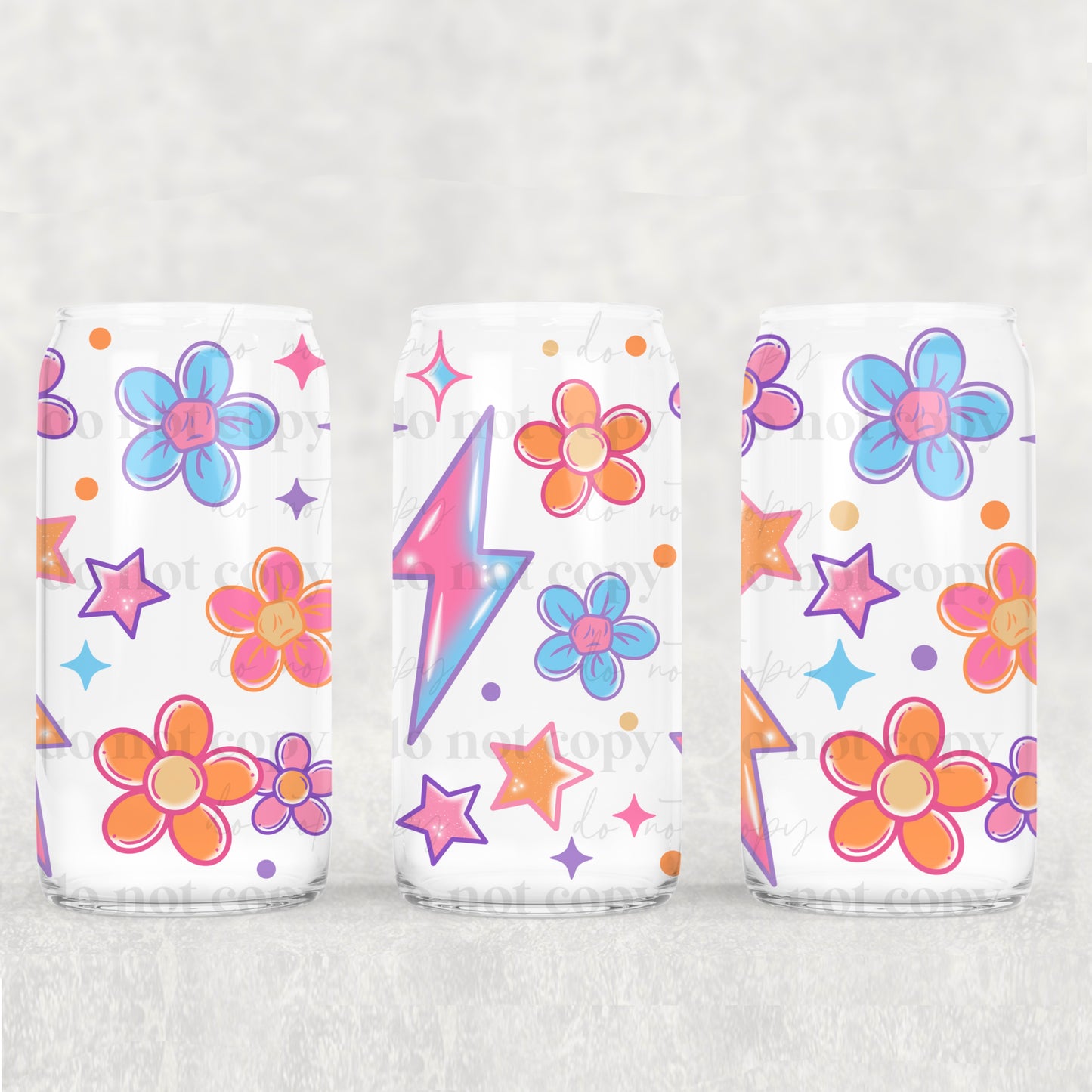 Floral Lighting Bolt - UV DTF Cup Wrap