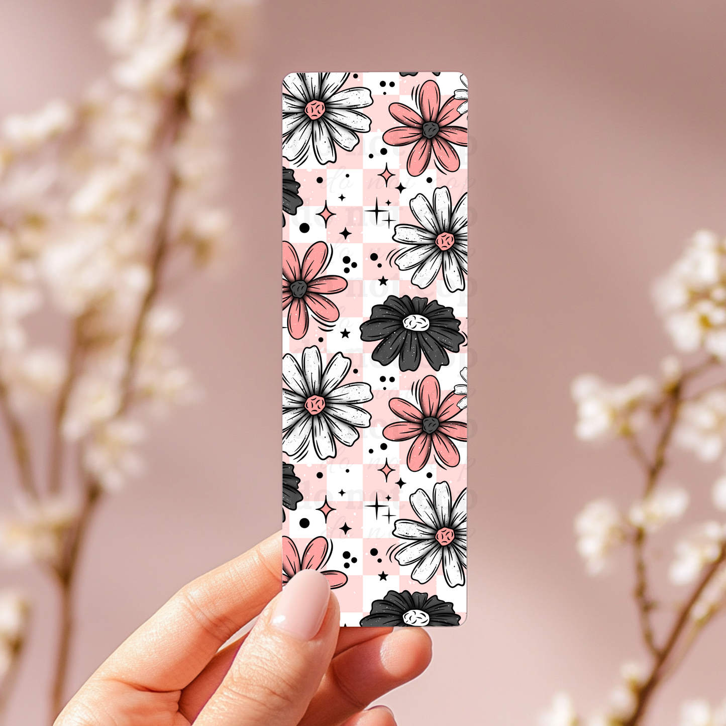 Pink Grey Floral - Bookmark