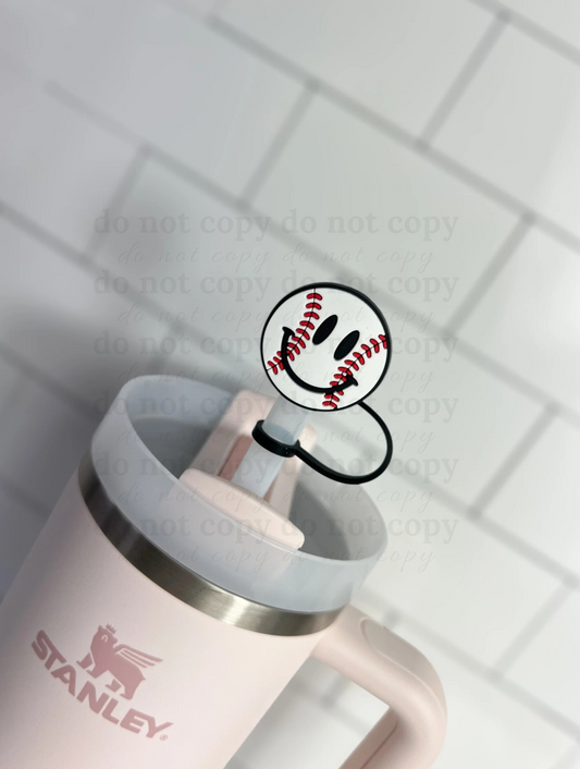 Baseball happy face - 10mm Straw Toppers