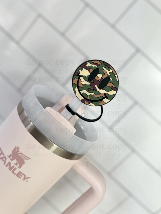 Camo happy face - 10mm Straw Toppers