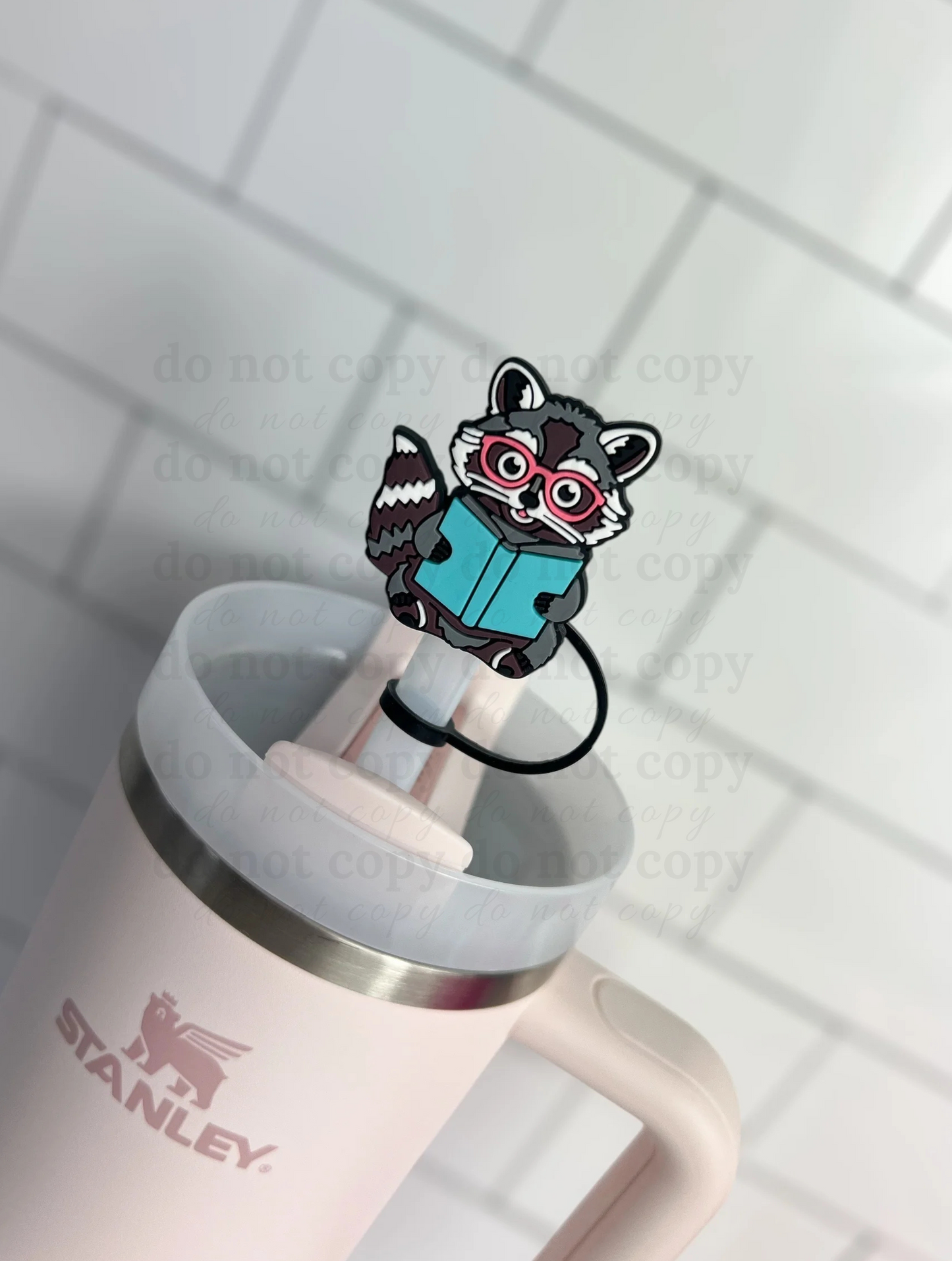 Blue book raccoon - 10mm Straw Toppers
