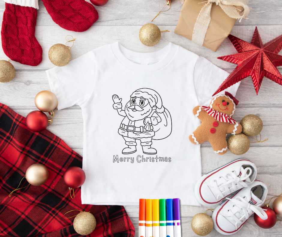 Merry Christmas Kids Coloring Shirt - Single Color Transfer