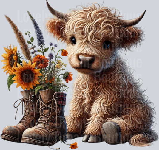 Highland Cow w/ cowboy boots